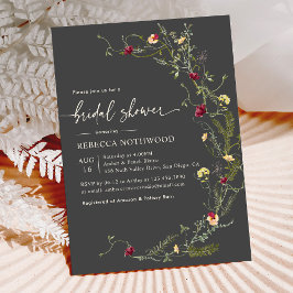 Invitación Dark Boho Botanical Wildflowers Ducha de novias