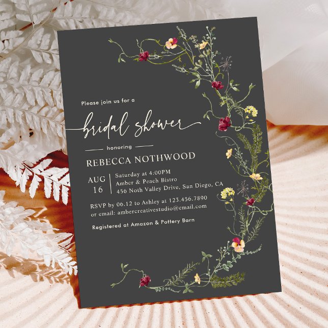 Invitación Dark Boho Botanical Wildflowers Ducha de novias (Subido por el creador)