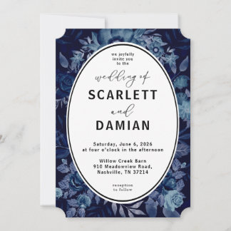Invitación Dark Boho Moody Blue Floral Wedding