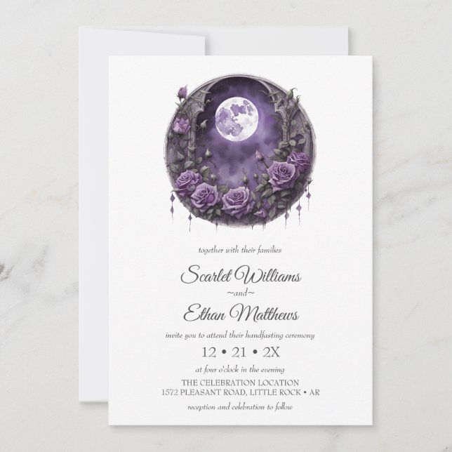 Invitación Dark Boho Moon Door Garden Rosa Purple Ayuno (Anverso)