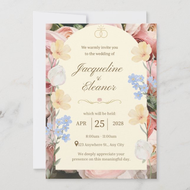 Invitación Dark Botanical Wedding Invite | Elegant Floral (Anverso)