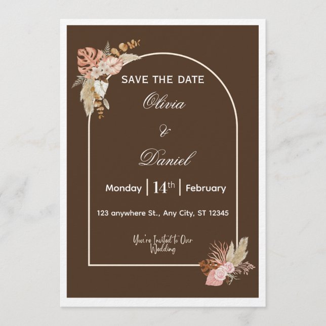 Invitación Dark Brown Minimalist Boho Wedding Invitation (Anverso)