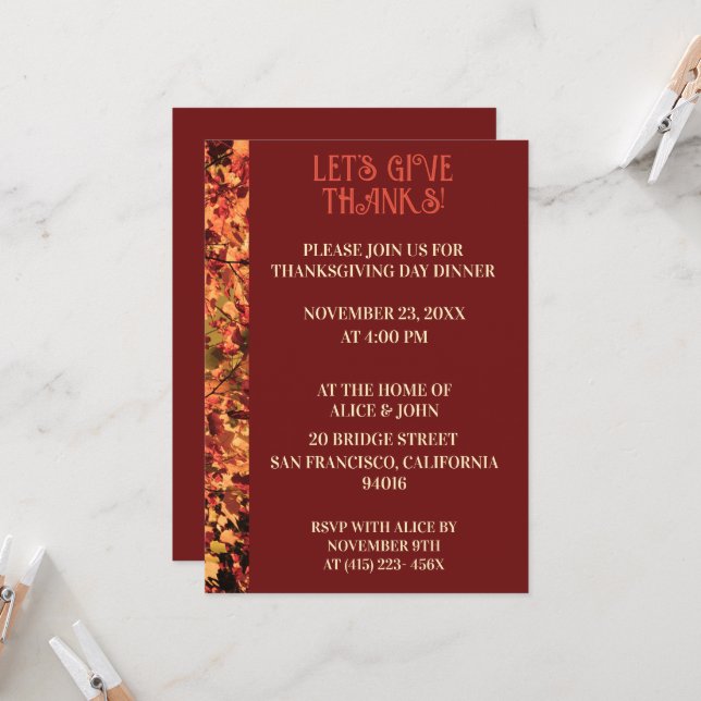 Invitación Dark Burgundy Cena de Acción de Gracias Festín de  (Anverso/Reverso In Situ)