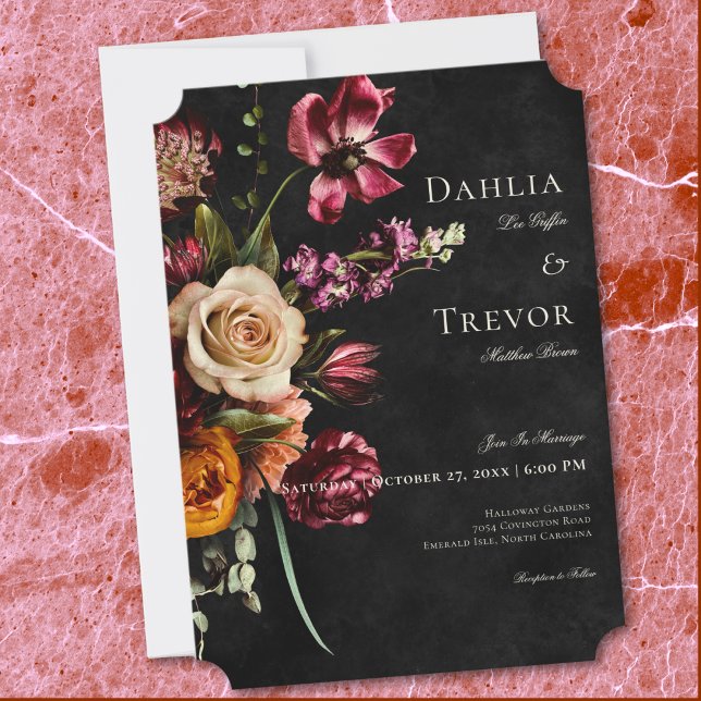Invitación Dark Elegant Autumn Floral Wedding (Dark Elegant Autumn Floral Wedding Invitation)