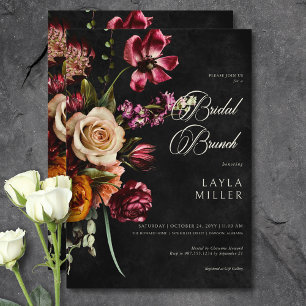 Invitación Dark Elegant Black Otumn Floral Bridal Brunch
