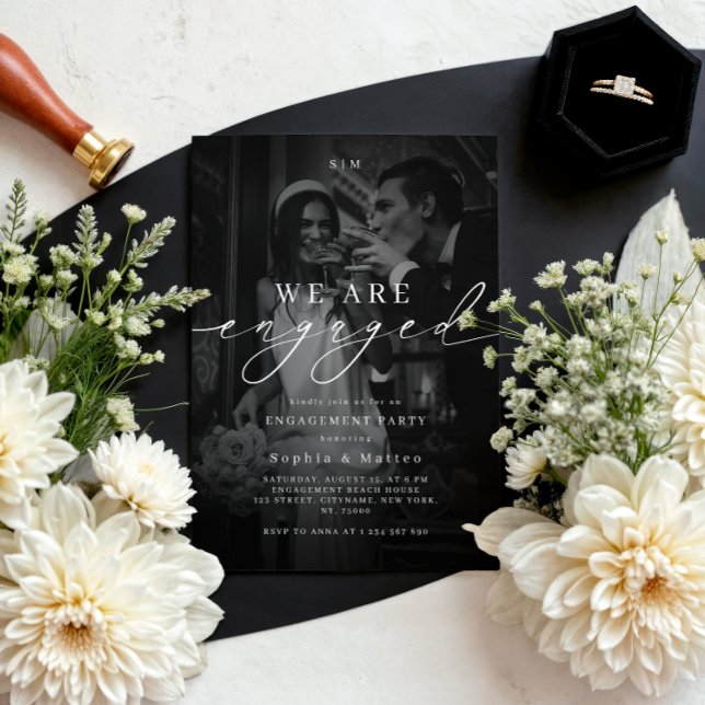 Invitación DARK & FADED PHOTO Monogram Engagement Party (Subido por el creador)