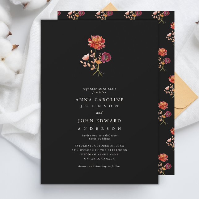 Invitación Dark Fall Wildflowers Floral Simple Otoño Boda (Subido por el creador)
