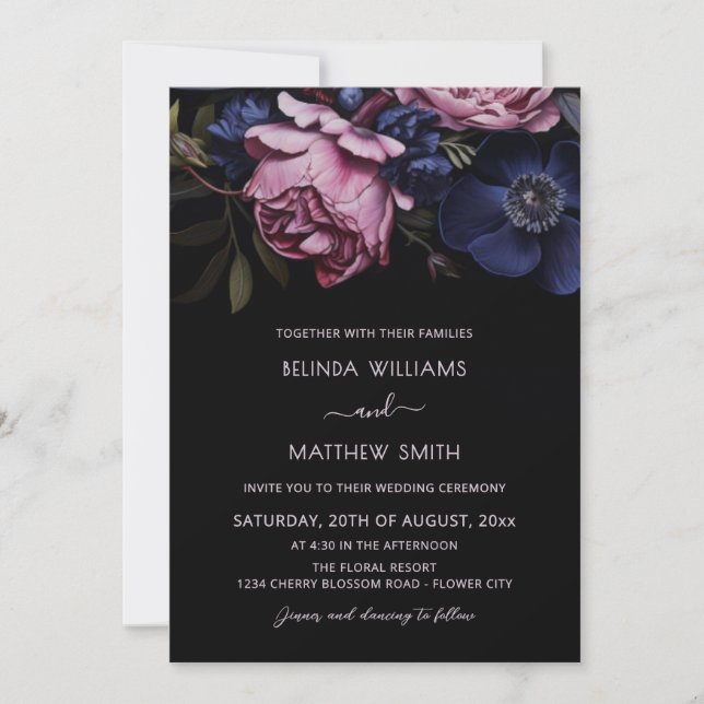 Invitación Dark Floral Moody | Photo Wedding (Anverso)