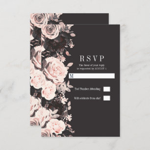 Invitación Dark Floral Rubor Carbón rosa Boda Negra RSVP