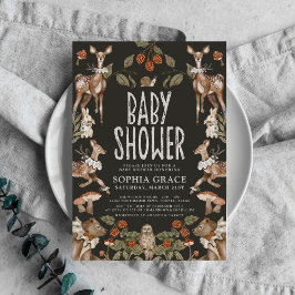 Invitación Dark Forest Elegant Woodland Animals Baby Shower