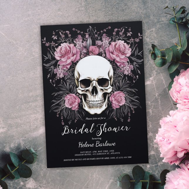 Invitación Dark Gothic Floral Black Bridal Shower (Dark Gothic Floral Black Bridal Shower Invitation)