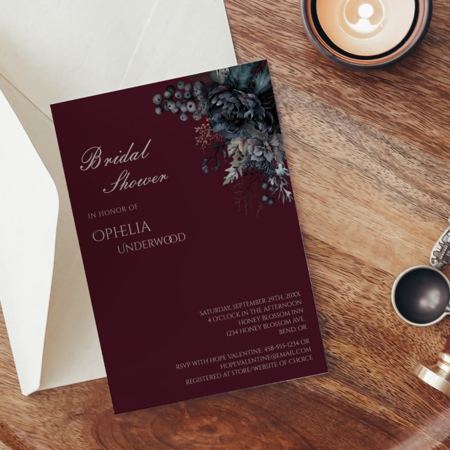Invitación Dark Gothic Floral Borgoña Boda Bridal Shower (Subido por el creador)