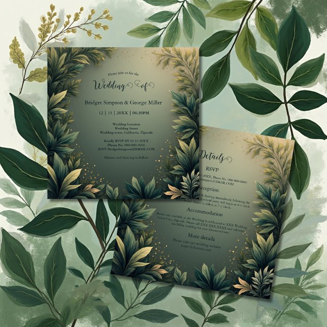 Invitación dark green elegant nature wedding all in one  (Subido por el creador)