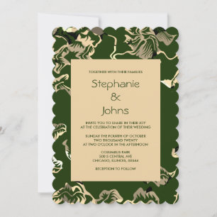 Invitación Dark Green Leafy Patrón Elegante Boda