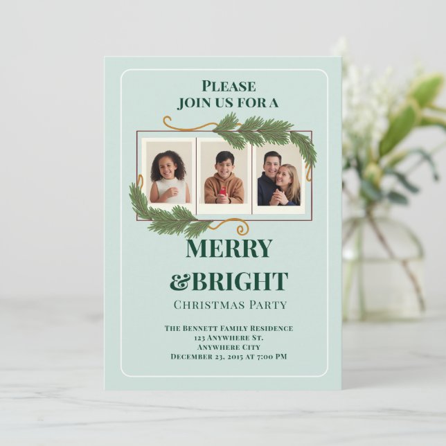 Invitación Dark Green Modern Family Photo Christmas (Anverso de pie)