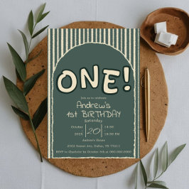 Invitación Dark Green Stripes 1st Birthday