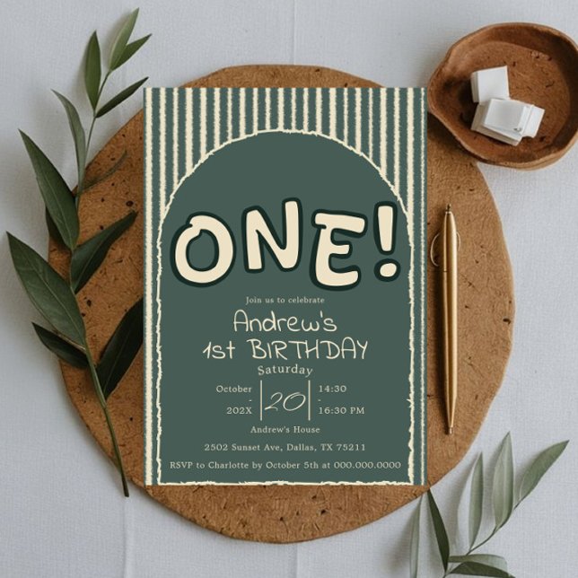 Invitación Dark Green Stripes 1st Birthday (Subido por el creador)