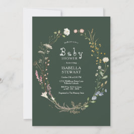 Invitación Dark Green Watercolor Wildflower Baby Shower