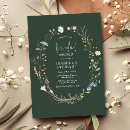 Invitación Dark Green Watercolor Wildflower Bridal Brunch