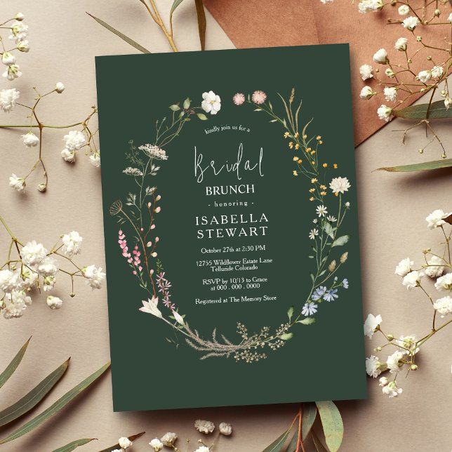 Invitación Dark Green Watercolor Wildflower Bridal Brunch (Subido por el creador)