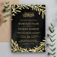Dark Grey Gold Leaves Islamic Muslim Wedding