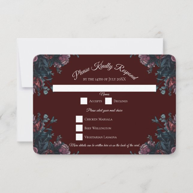 Invitación Dark Maroon Mauve Boda Gótica Elegante (Anverso)