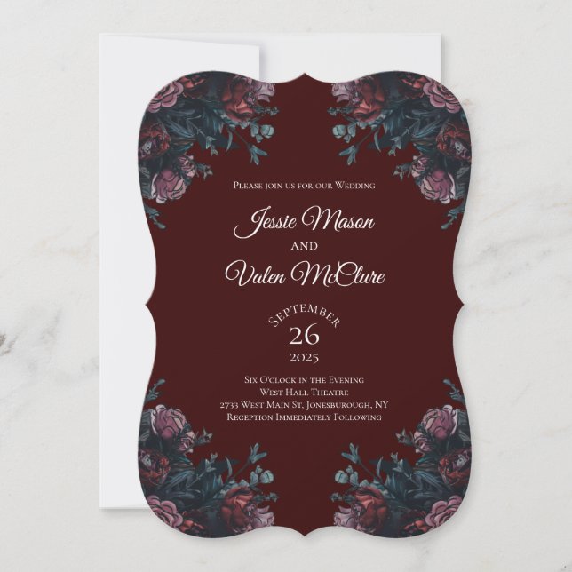 Invitación Dark Maroon Mauve Boda Gótica Elegante (Anverso)