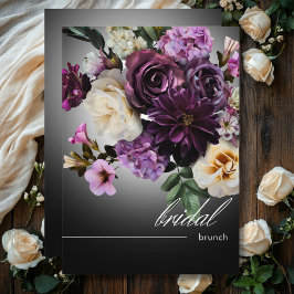 Invitación Dark Midnight Purple Floral Romance Bridal Brunch
