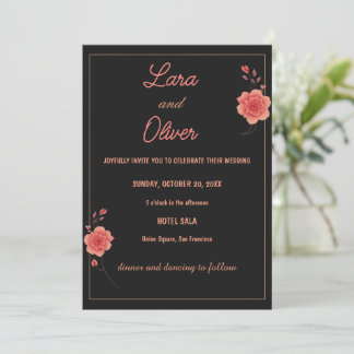 Invitación Dark Minimal Rose Wedding Invitation Elegant Rom
