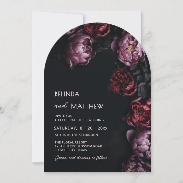 Invitación Dark Moody 3D Flowers Wedding Invitation (Anverso)