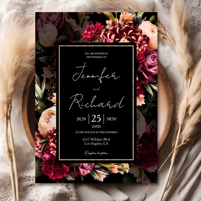 Invitación Dark Moody Bloom Holandés Masters Boda Negro (Subido por el creador)