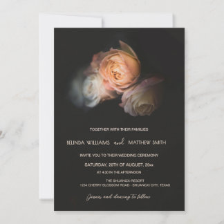 Invitación Dark Moody Blush Apricot Roses Wedding