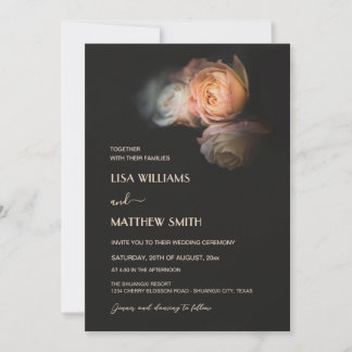 Invitación Dark Moody Blush Apricot Roses Wedding