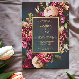 Invitación Dark Moody Bold Floral Marsala Boda
