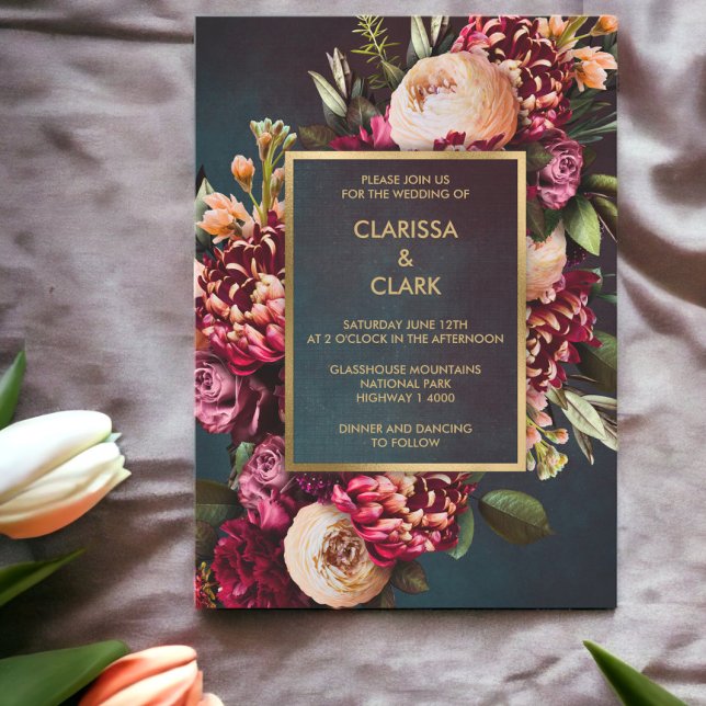 Invitación Dark Moody Bold Floral Marsala Boda (Subido por el creador)