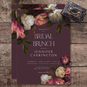 Invitación Dark Moody Burgundy & Cream Peonies Bridal Brunch