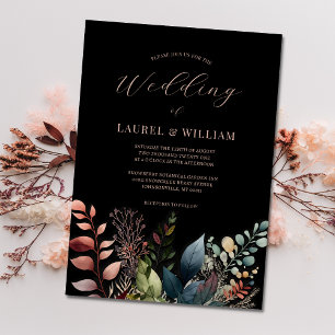 Invitación Dark Moody Floral Black Elegant Wedding