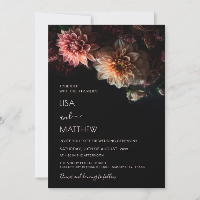 Invitación Dark Moody Floral | Casual Wedding (Anverso)