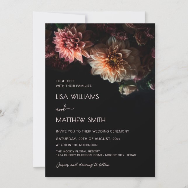 Invitación Dark Moody Floral | Chrysanthemum  Wedding (Anverso)