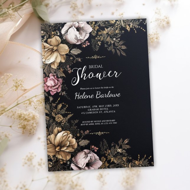Invitación Dark Moody Floral Gothic Bridal Shower (Dark Moody Floral Gothic Bridal Shower Invitation)