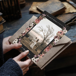 Invitación Dark Moody Floral Otoño Foto Guardar la fecha