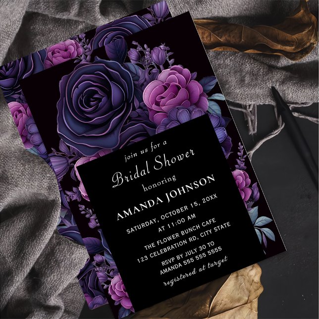 Invitación Dark Moody Gothic Morple Flower Bridal Shower (Subido por el creador)