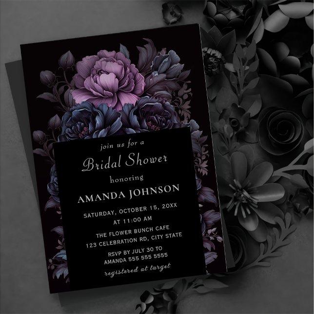 Invitación Dark Moody Gothic Morple Flower Bridal Shower (Subido por el creador)