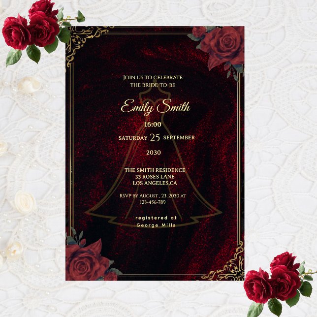 Invitación Dark Moody Gothic Red Roses Elegant Bridal Shower (Subido por el creador)