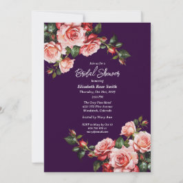 Invitación Dark moody pink and red roses purple bridal shower