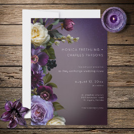 Invitación Dark Moody Purple Lavender Floral Modern Wedding