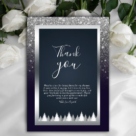 Invitación Dark Moody Purpurina Silver Navy Blue Gracias