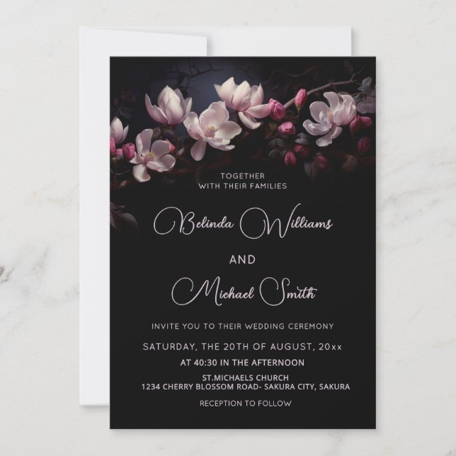 Invitación Dark  Moody Romantic Magnolia Flowers (Anverso)