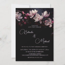 Invitación Dark  Moody Romantic Magnolia Flowers