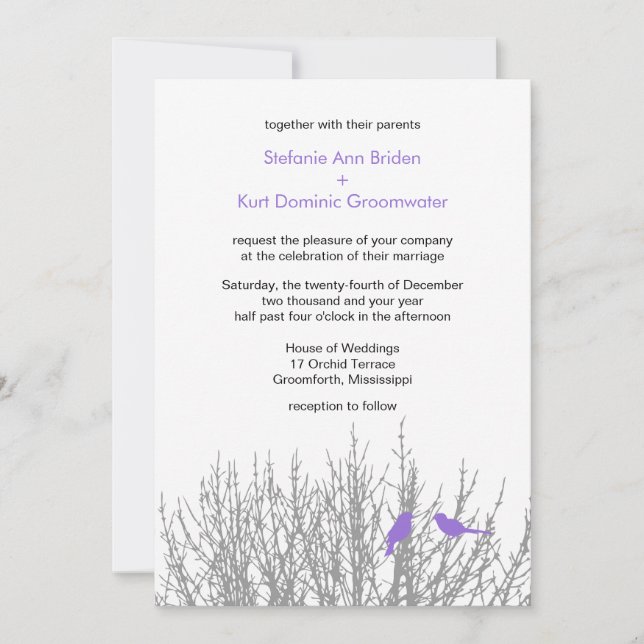 Invitación Dark Pastel Purple Elegant Boda de Invierno DIY In (Anverso)